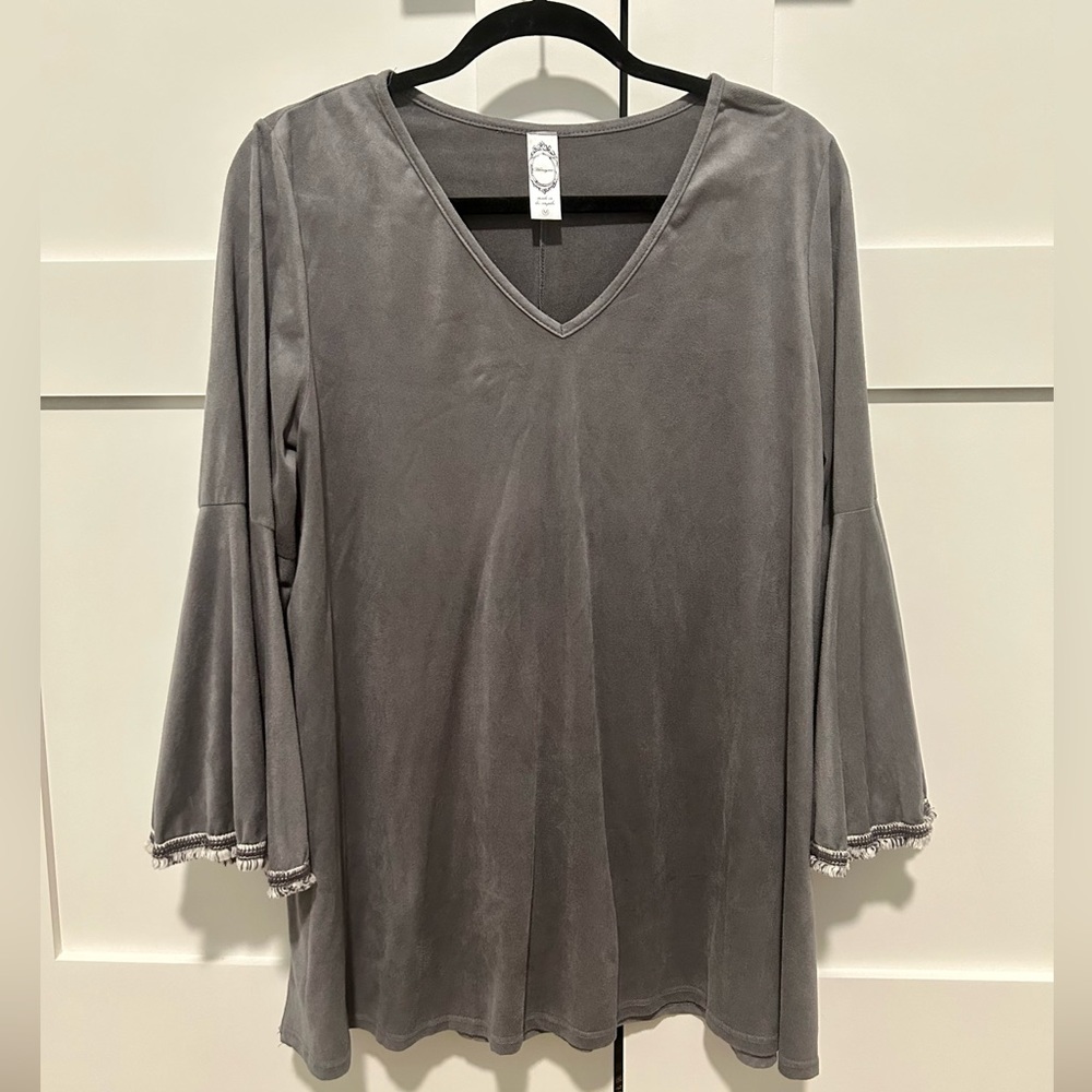 Grey bell sleeve blouse